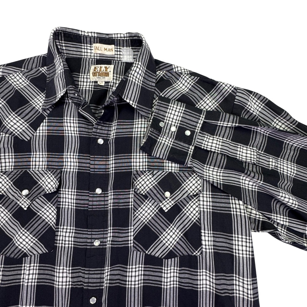 Ely Cattleman Dress Shirt Men's Large TALL Pearl Snap Western Formal Long Sleeve